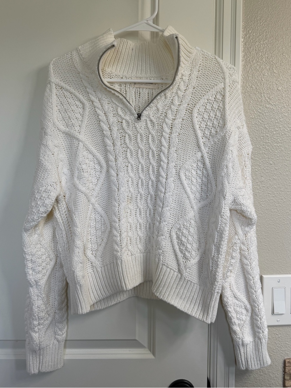 Lucky Brand White Cable Knit Half-Zip Turtleneck Cropped Sweater